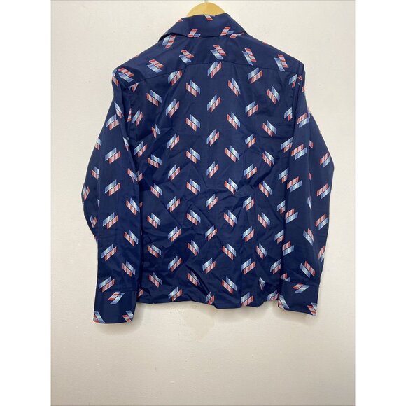 Vintage 70s Sears Disco Hipster Men S Polyester Shirt Blue - Picture 2 of 5